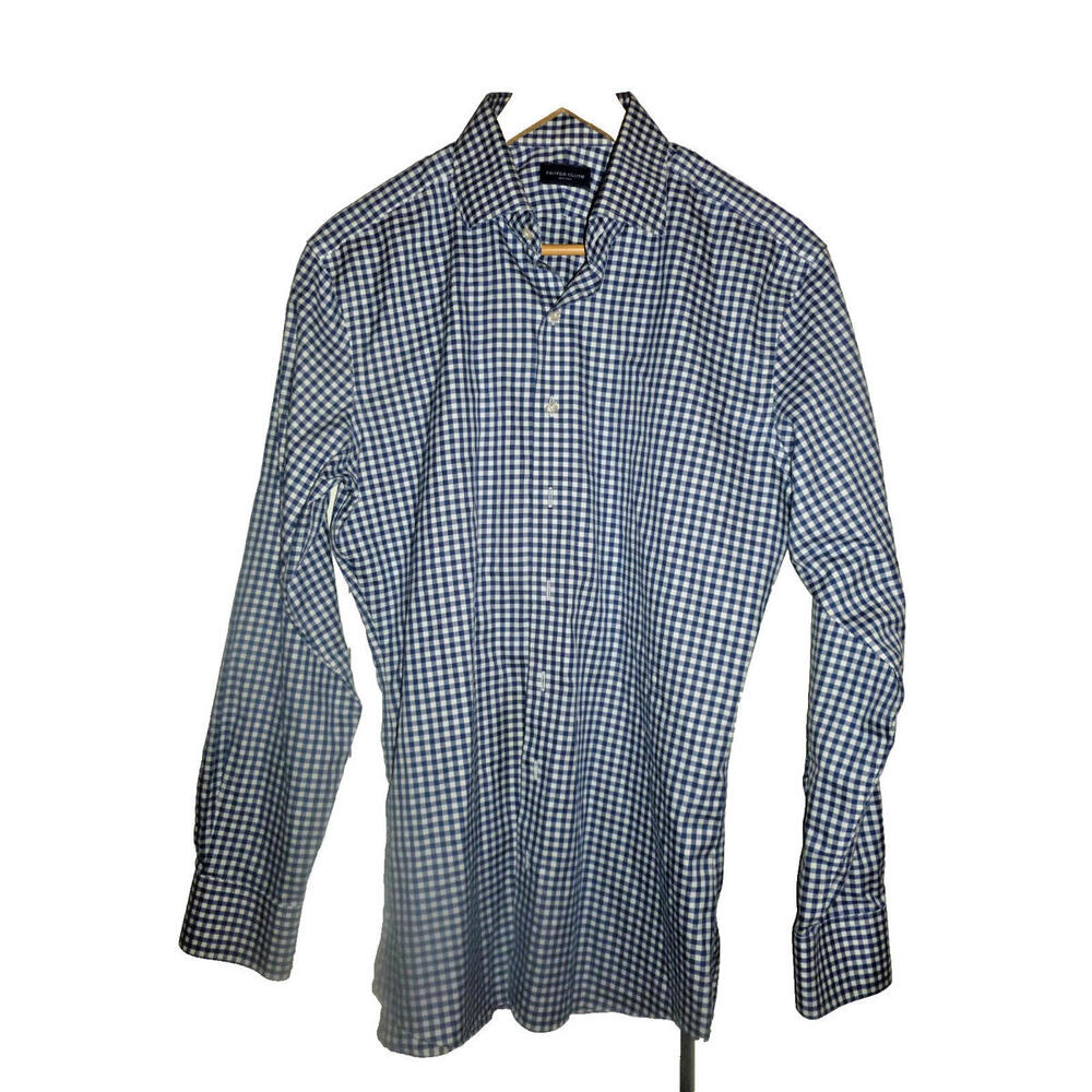 Proper Cloth Non Iron Mens Blue White Plaid Button Up Long Sleeve L Large as is